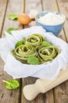 Traditional Italian Raw Homemade Spinach Pasta Stock Photo