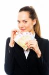 Businesswoman Holding Banknotes Stock Photo