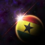 Ghana Flag On 3d Football With Rising Sun Stock Photo