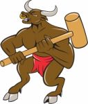 Minotaur Wielding Sledgehammer Cartoon Stock Photo