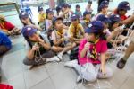 Student 9-10 Years Old, Scout Learn Usage Rope, Scout Camp Bangkok Thailand Stock Photo