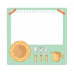 Tableware And Notepad Cartoon Illustration Stock Photo