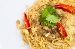 Fried Noodles With Pork Stock Photo