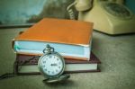 Stopwatch On Wooden Table Stock Photo