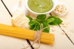 Italian Traditional Basil Pesto Pasta Ingredients Stock Photo