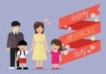 Happy Family With Happy Mothers Day Banner Stock Photo