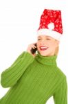 Woman With Santa Hat Stock Photo