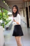 Portrait Of Thai Student Teen Beautiful Girl Relax And Smile Stock Photo