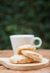 Cashew Cookies With Coffee Cup Stock Photo