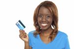 African Lady Holding Credit Card Stock Photo