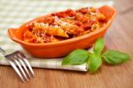 Spicy Chicken Penne Pasta Stock Photo