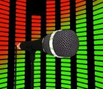 Graphic Equalizer And Microphone Shows Pop Music Soundtrack Or C Stock Photo