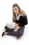 young lady sitting with Her Cat Stock Photo