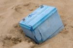 Old Lead Acid Battery  At Happisburgh Stock Photo