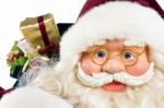 Portrait Of Santa Claus Face And Presents Stock Photo