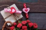 Heart And Gift On Wooden Stock Photo