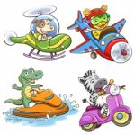 Funny Vehicle And Animal Set Stock Photo