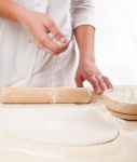 Woman Hands Knead Dough Stock Photo