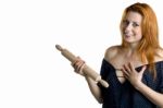 Young Woman With A Wooden Rolling Pin Stock Photo