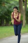 Asian Women Are Jogging Stock Photo