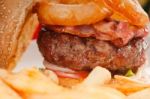 Classic Hamburger Sandwich And Fries Stock Photo