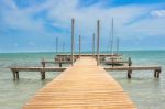 Wooden Pier Dock And Ocean View At Caye Caulker Belize Caribbean Stock Photo