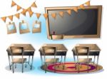 Cartoon  Illustration Interior Classroom With Separated Layers Stock Photo