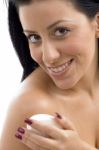 Portrait Of Smiling Female With Soap Stock Photo