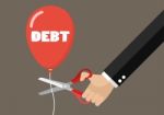 Big Hand Cutting Debt Balloon String With Scissors Stock Photo