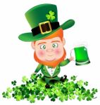 Irish Man Hold Beer On Shamrock Stock Photo