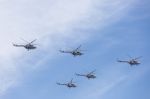 Mi-26 (halo) Helicopters Fly On Military Parade Devoted To 70th Stock Photo