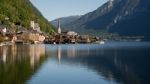 View Of Hallstatt From Hallstatt Lake Stock Photo