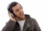 Singer Listening Music Stock Photo