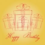 Happy Birthday With Gift Box On A Gold Background. White Gift Box Stock Photo