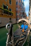 Venice Italy Gondolas On Canal Stock Photo