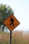 Pedestrian Crosswalk Street Sign In Fall Stock Photo