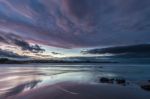 Spectacular Sunset On The Beach Of Arnao, Asturias, Spain, Stock Photo