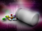 Pills Spilled Around A Pill Bottle Stock Photo