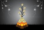 Halloween Skull Tree Bonfire Thunderbolt  Stock Photo