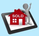 Sold House Tablet Means Successful Offer On Real Estate Stock Photo