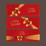 The Happy Birthday Card Red Color And Gold Ribbon,  Design Stock Photo