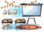 Cartoon  Illustration Interior Classroom With Separated Layers Stock Photo