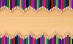 Wave Colored Pencils On Wooden Board Stock Photo