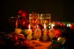 Glasses Of Champagne And New Year Decorations Stock Photo