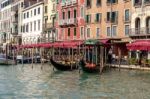 Gondolas Moored In Venice Stock Photo