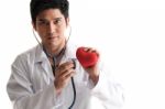 Solated Doctor Use Stethoscope To Check Up Heart Stock Photo