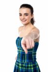 Cheerful Young Girl Pointing You Out Stock Photo