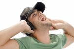 Happy Man Enjoying Music Stock Photo