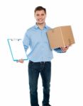 Male Holding Cardboard Box Stock Photo