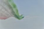 Trail Of Colored Smoke Draw The Italian Flag Stock Photo